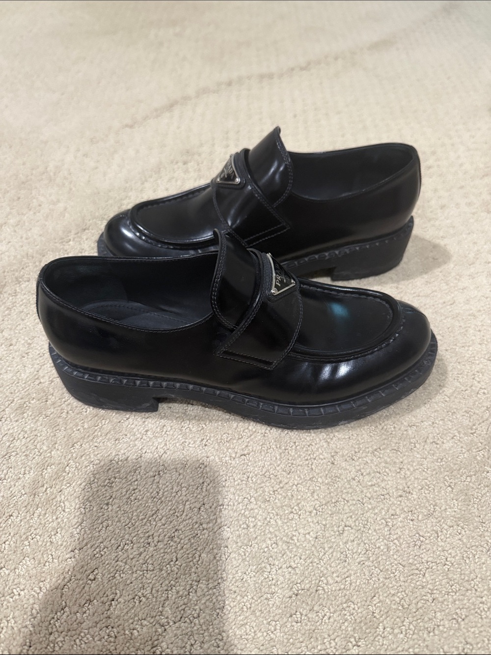 Prada Black Leather Logo Loafers - Picture 3 of 5